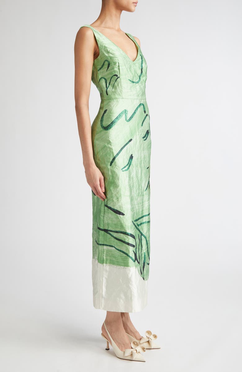Erdem Sleeveless Crinkled Metallic Satin Cocktail Dress, Alternate, color, Abstract Dreamer Clover Green