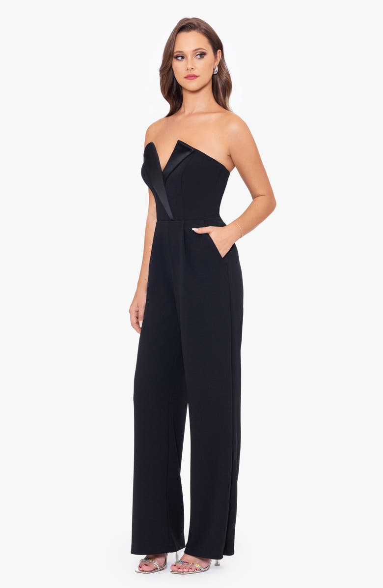 Betsy & Adam Strapless Tuxedo Jumpsuit, Alternate, color,