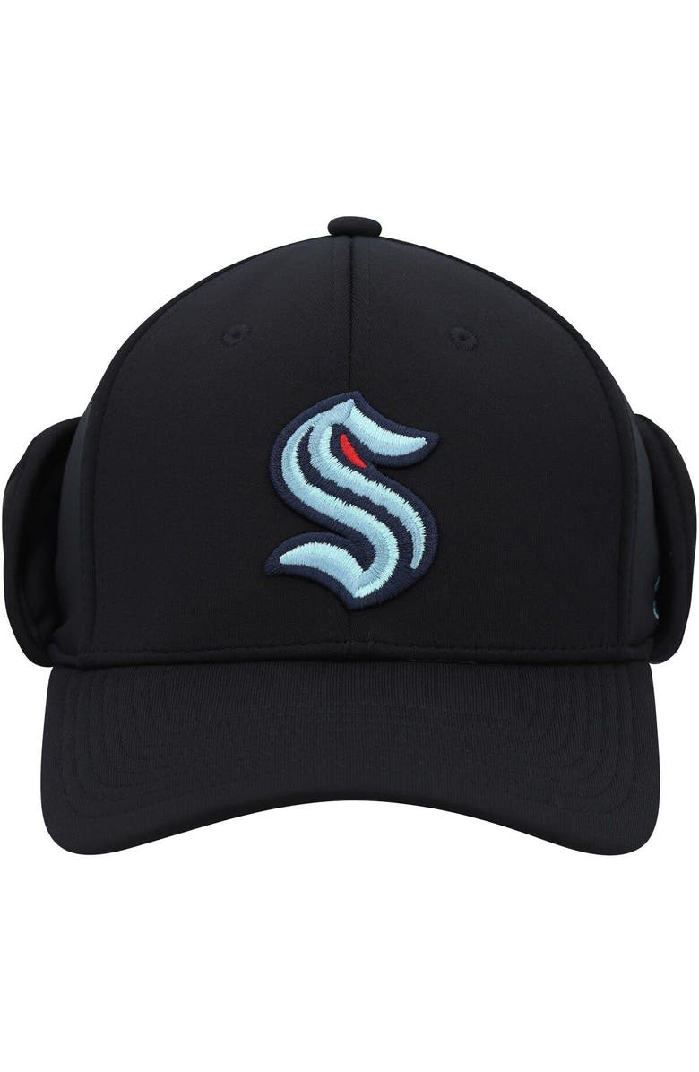 adidas Men's adidas Black Seattle Kraken Earflap Flex Hat, Alternate, color,