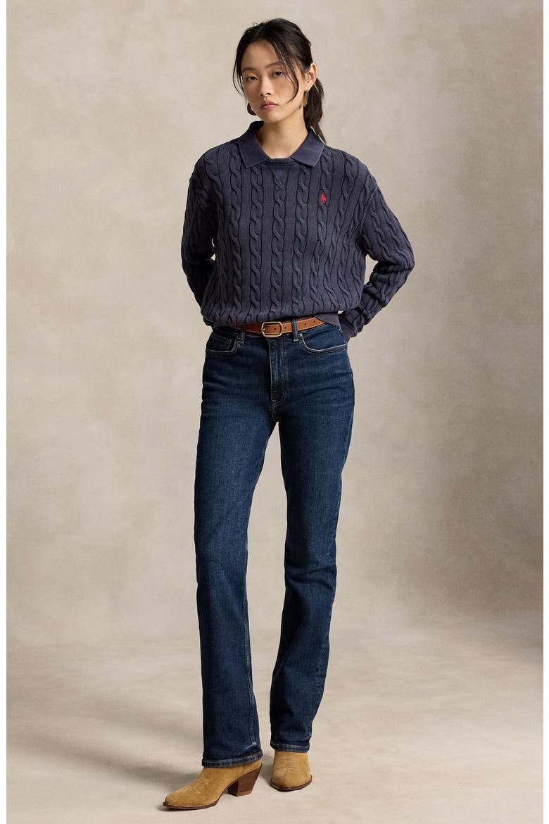 Cable Knit Polo Sweater, Alternate, color, BLUE