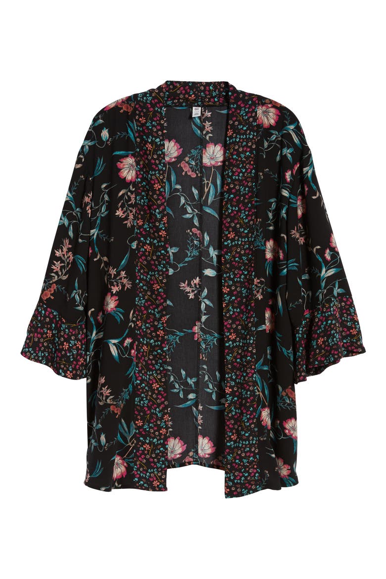 Mixed Floral Kimono, Alternate, color, BLACK SKETCH BLOOMS