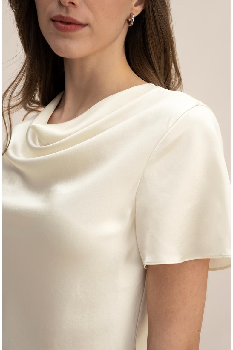 Cowl Neck Short Sleeves Silk Shirt, Alternate, color, Lily white