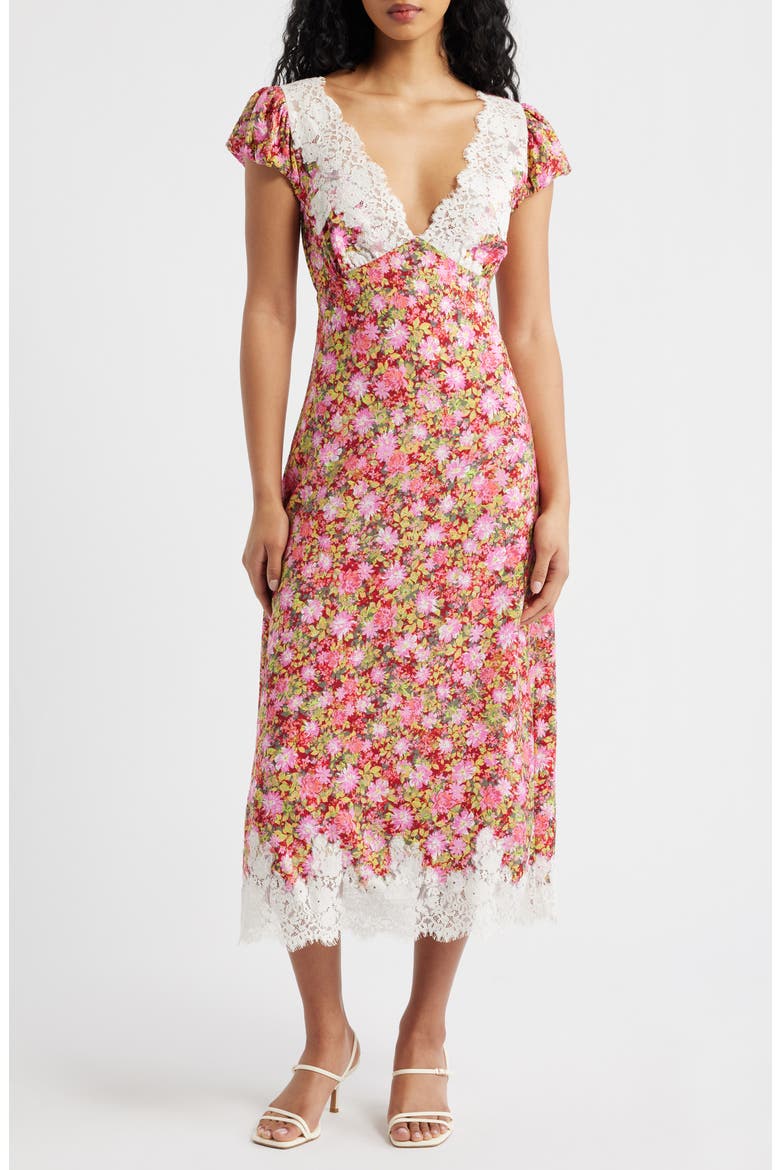 Eyelash Lace Trim Puff Sleeve Maxi Dress, Main, color, SPRING FLORAL
