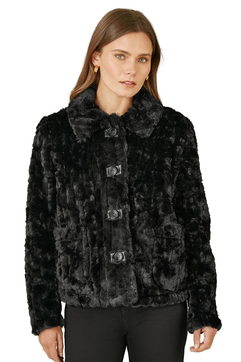 Textured Faux Fur Jacket, Alternate, color, Black