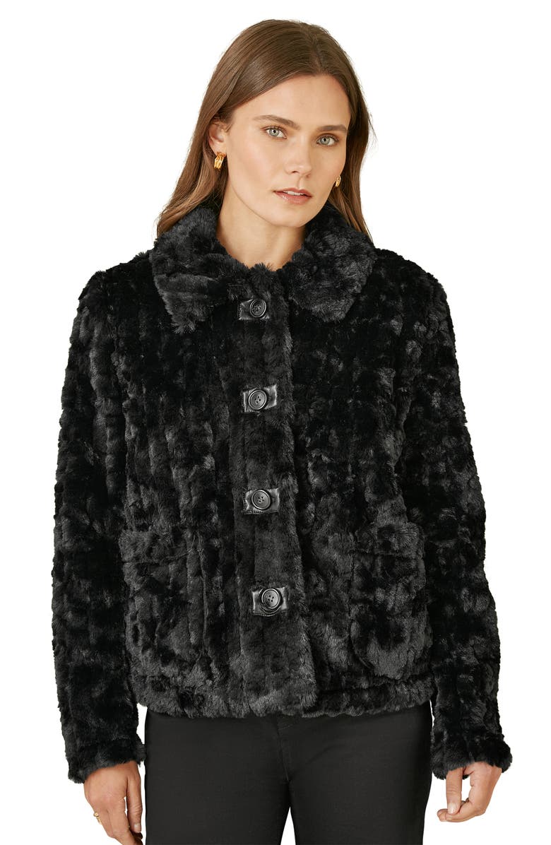 Yumi Textured Faux Fur Jacket, Alternate, color, Black