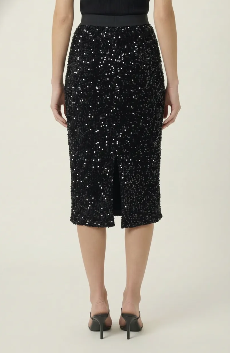 Modenaire Sequin Midi Skirt, Alternate, color, Black