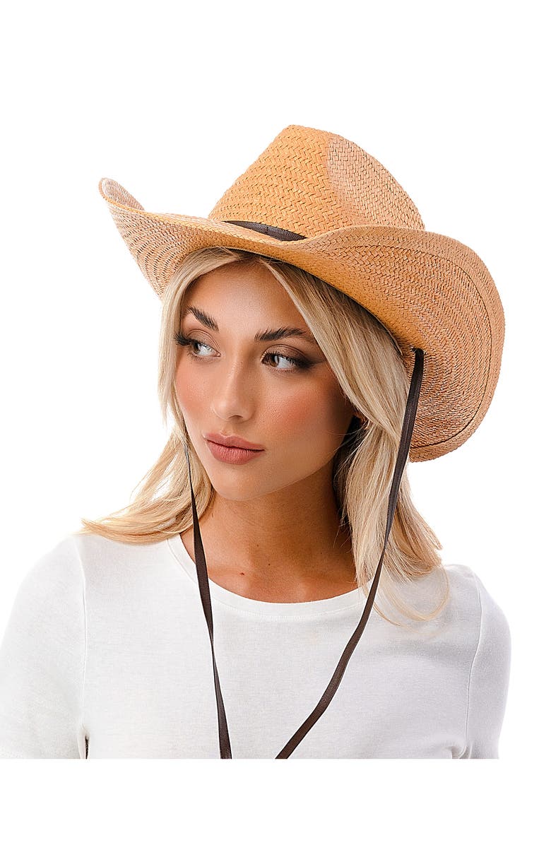 MARCUS ADLER Straw & Vegan Leather Cowboy Hat, Alternate, color,