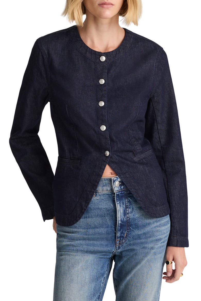 Collarless Denim Cutaway Jacket, Main, color, RINSE WASH