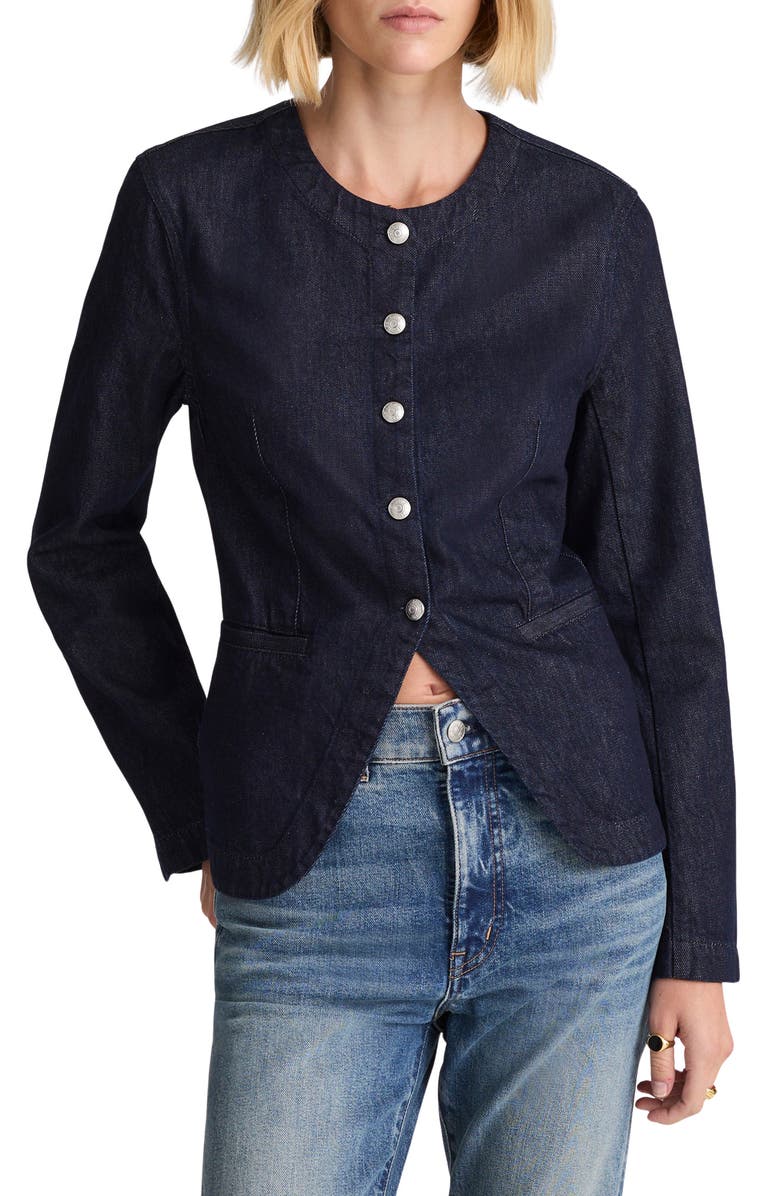 Madewell Collarless Denim Cutaway Jacket, Main, color, Rinse Wash