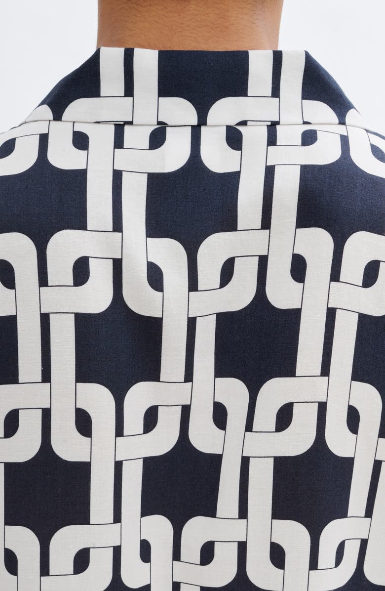 A.P.C. Lloyd Link Print Viscose & Linen Camp Shirt, Alternate, color, Iak Dark Navy