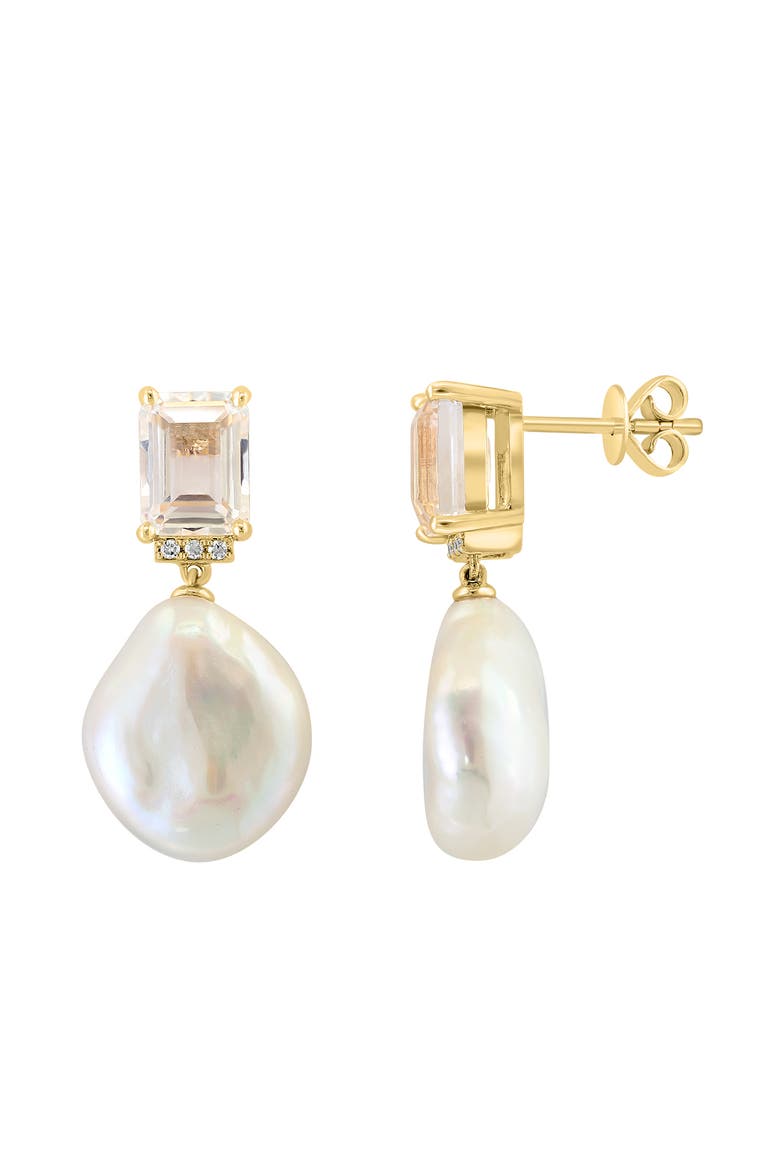 14K Yellow Gold Diamond,White Topaz,Fresh Water Pearl Earrings, Alternate, color, 14K Gold