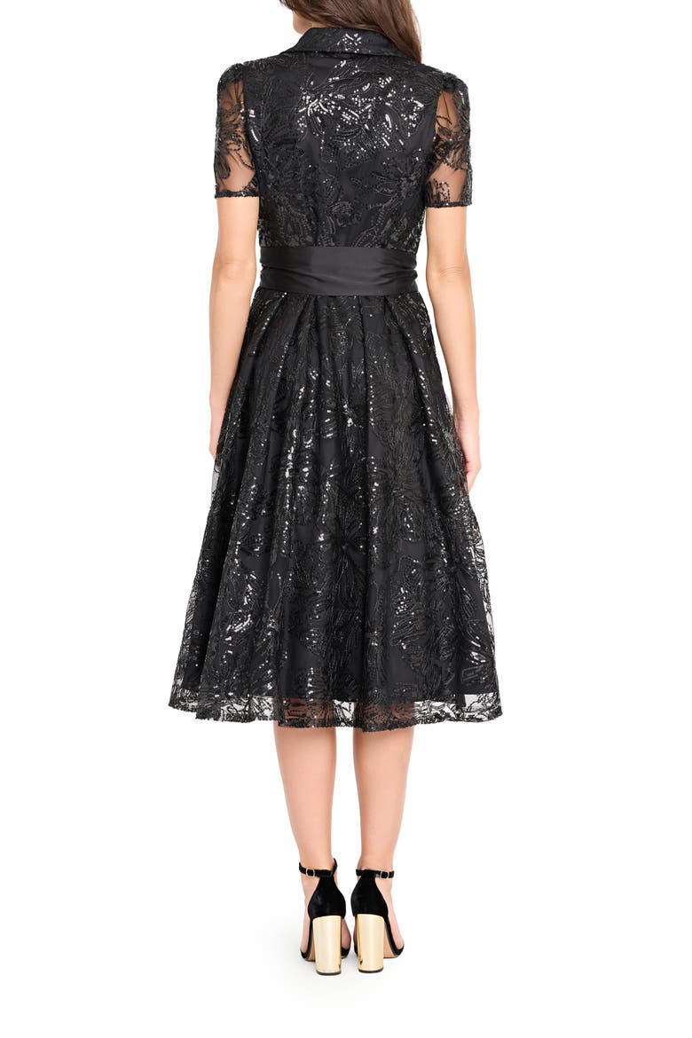Sequin Tie Waist Midi Dress, Alternate, color, BLACK