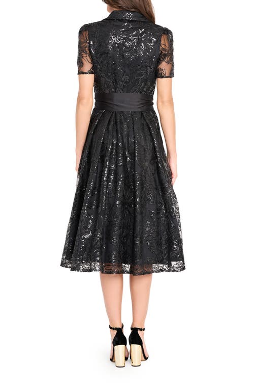 Tahari Asl Sequin Tie Waist Midi Dress In Black