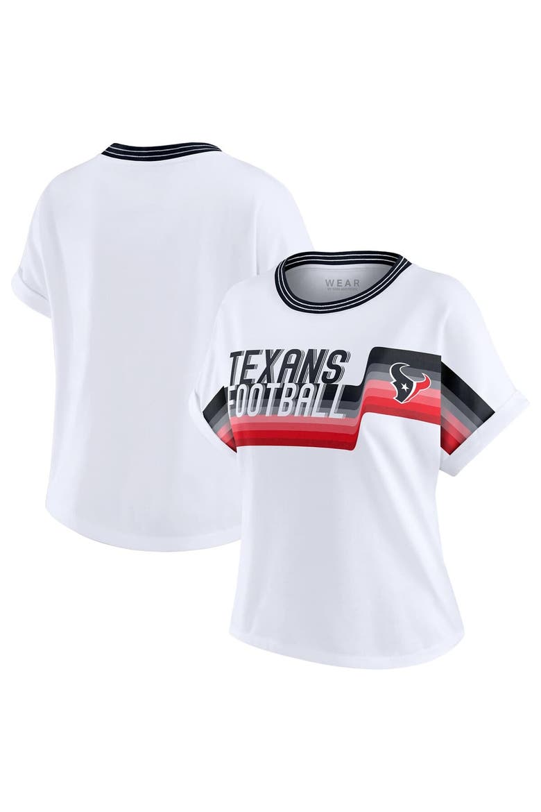 Women's WEAR by Erin Andrews White Houston Texans Cropped Center Stripe Dolman T-Shirt, Main, color, White