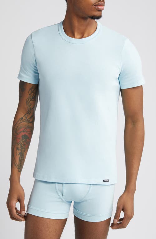Tom Ford Mens Brand-embroidery Crewneck Woven T-shirt Glass Blue In Arctic Blue