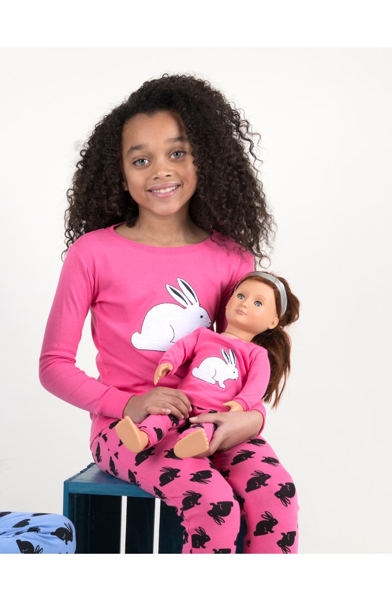 Leveret Girls 2-pc. Cotton Pajamas with Matching Doll Accessory - Spring & Everyday Prints, Alternate, color, Bunny Pink