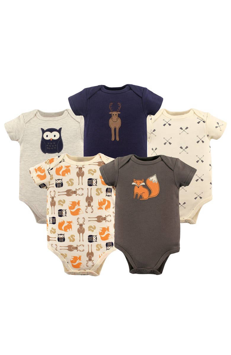 Hudson Baby Essential Cotton Bodysuits 5-Piece Set, Main, color, Forest