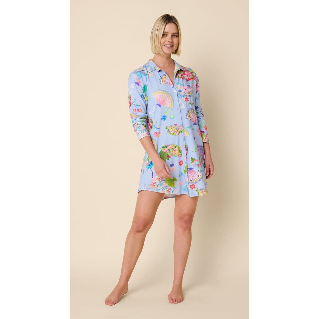 The Cat's Pajamas Pima Knit Night Shirt Conversational In Blue