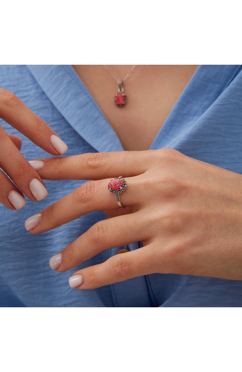 Spero London Oval Red Opal High Quality Sterling Silver Pendant Necklace, Alternate, color, Silver