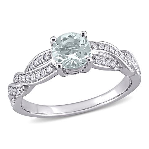 Aquamarine & Diamond Infinity Ring 14k