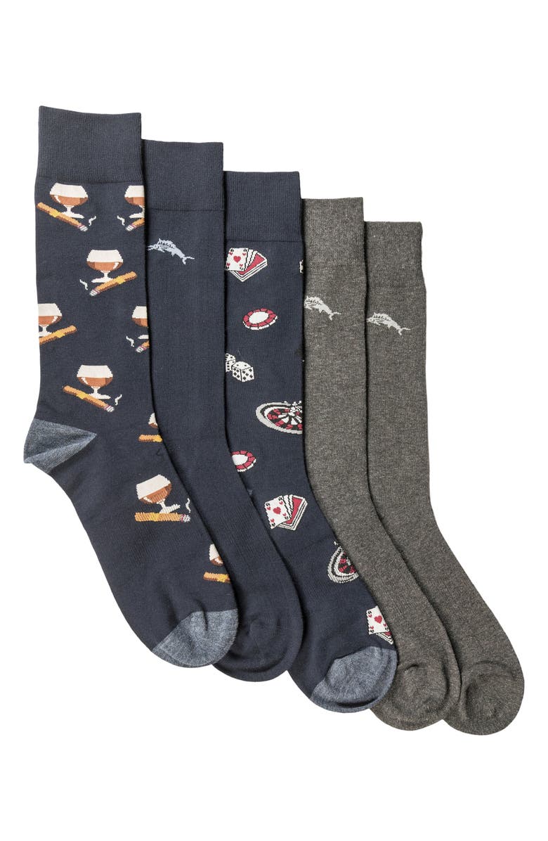 Tommy Bahama CoolMax<sup>®</sup> EcoMade 5-Pack Assorted Crew Socks, Main, color, Navy/ Charcoal