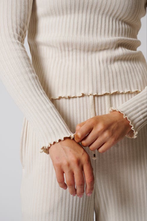 Leisure Lab Cotton Rib Long Sleeve In Cream