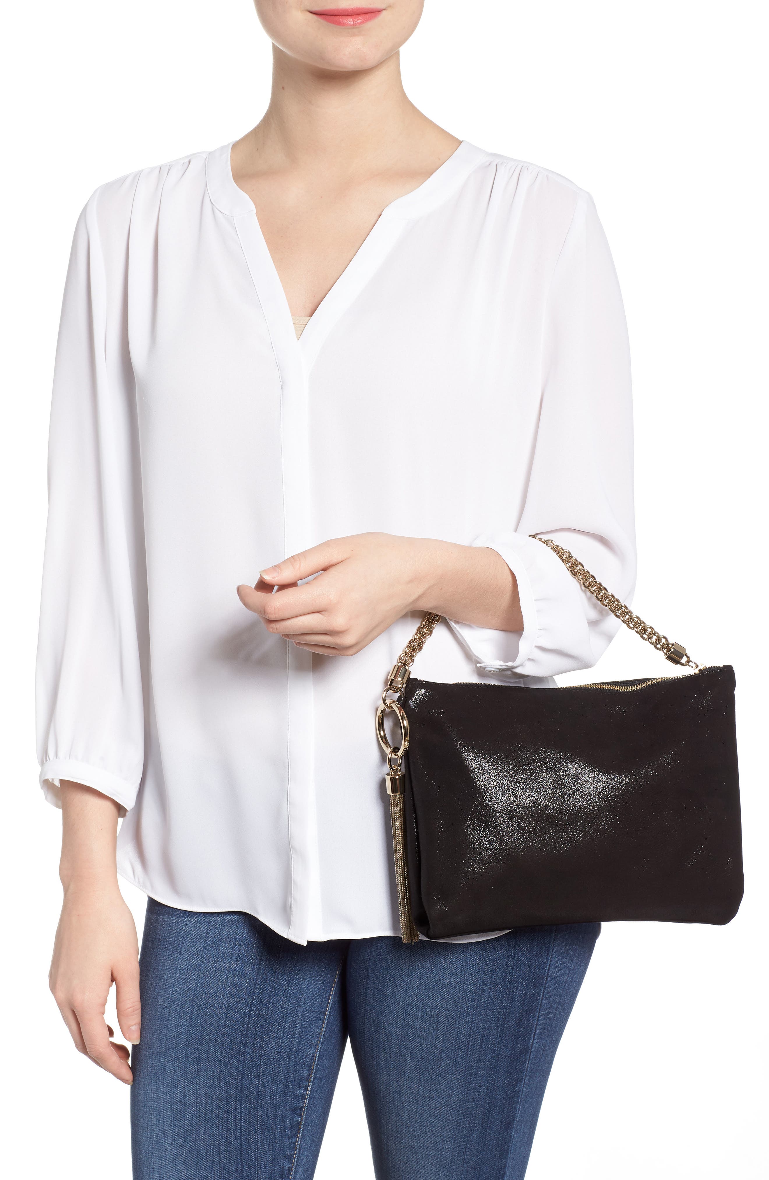 Jimmy Choo Callie Shimmer Suede Clutch, Alternate, color, 