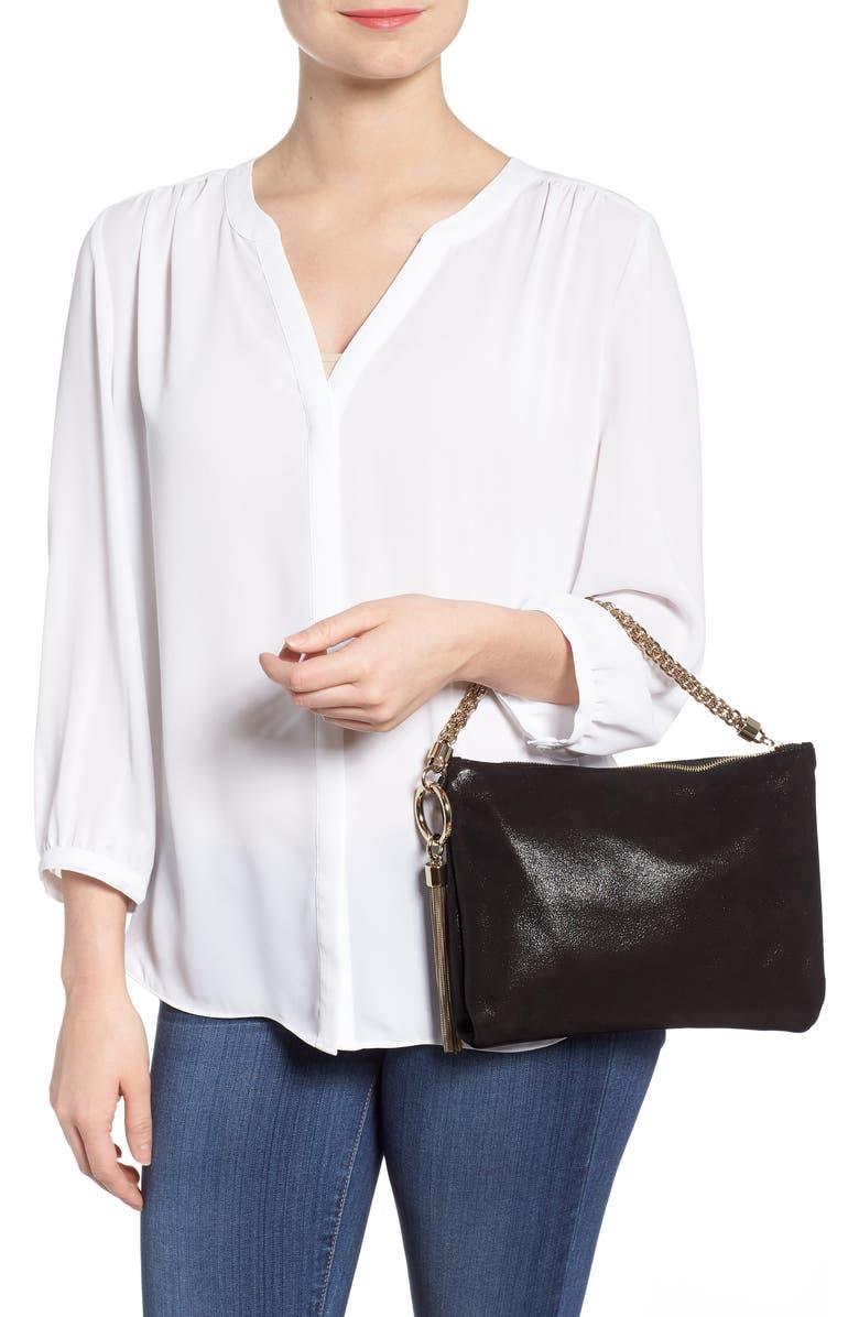 Jimmy Choo Callie Shimmer Suede Clutch, Alternate, color,