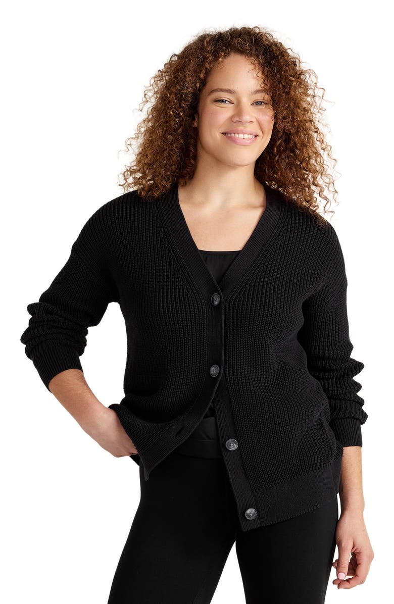 Haven Well Within Organic Cotton Shaker Stitch Cardigan, Main, color, Black