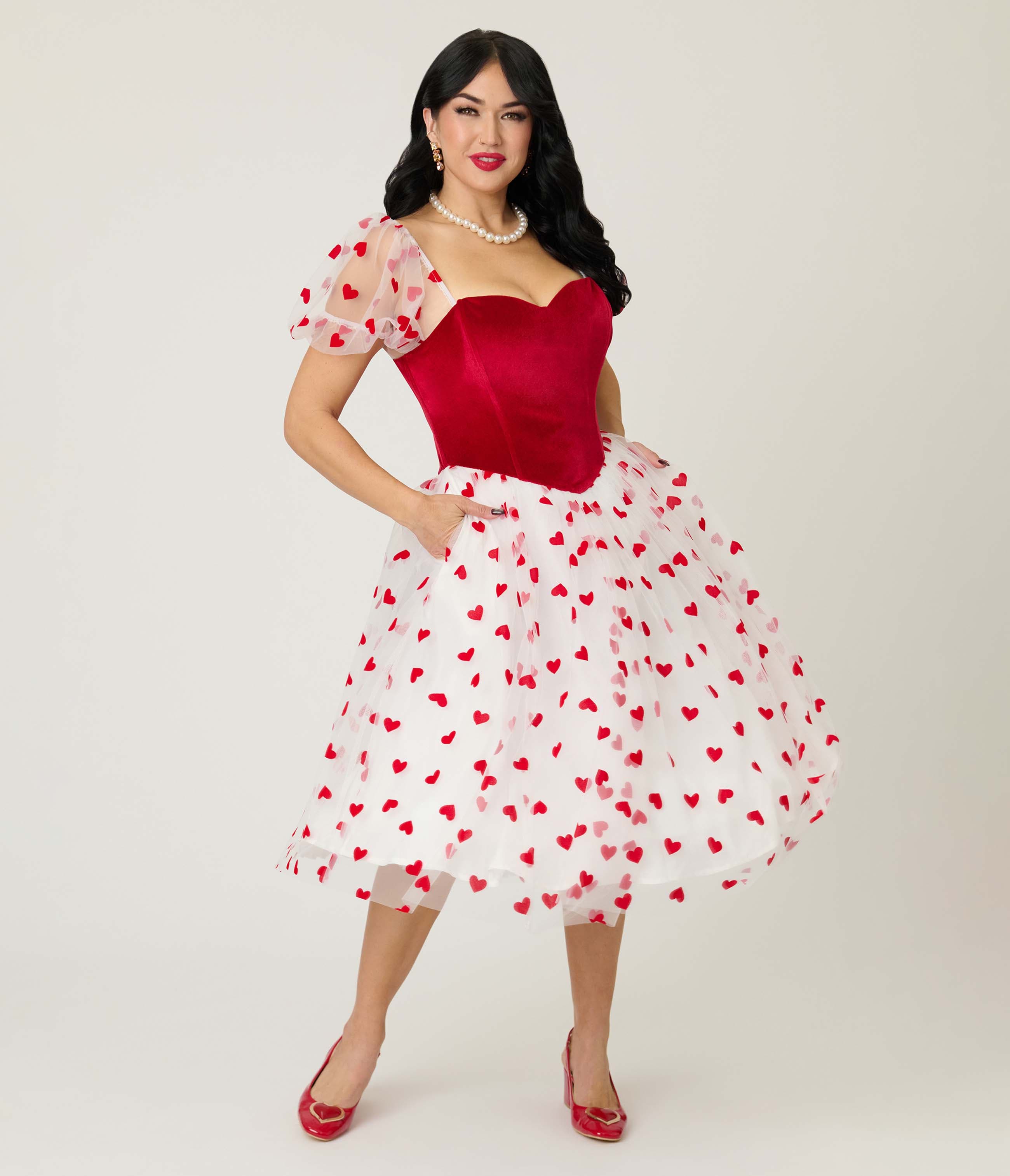 selected White W/ Red Hearts