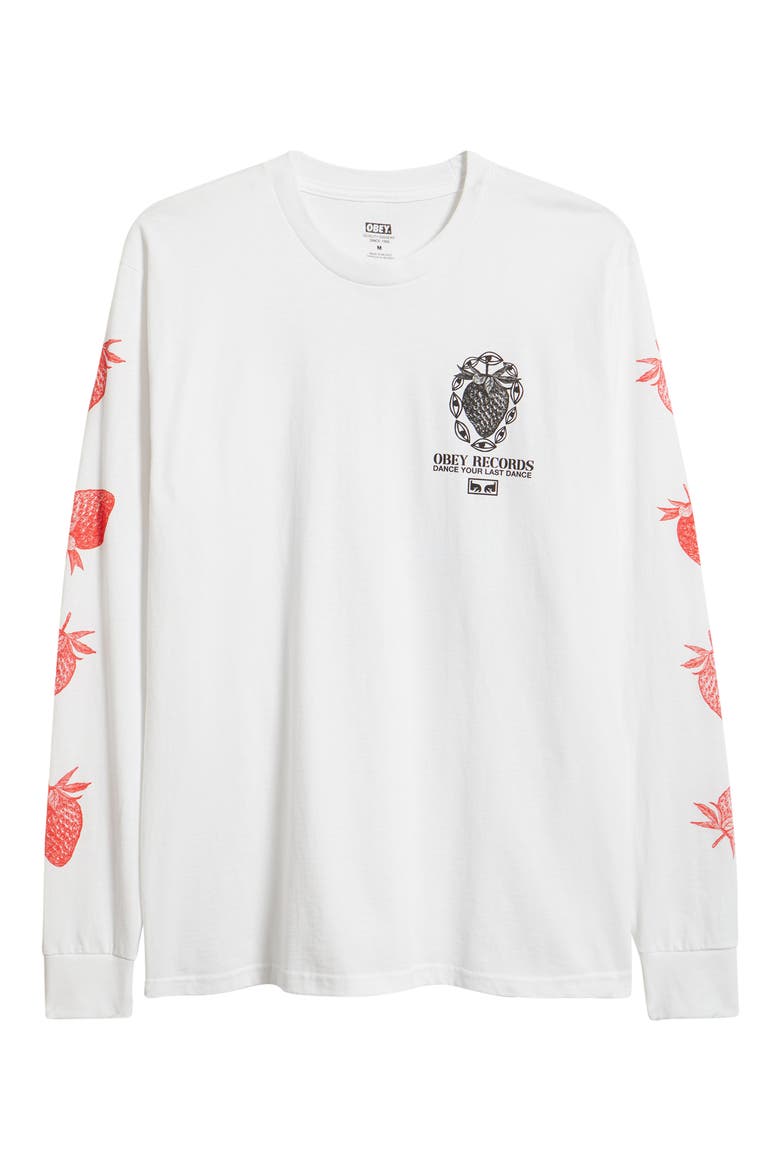 Strawberry Garden Long Sleeve Cotton Graphic T-Shirt, Alternate, color, WHITE