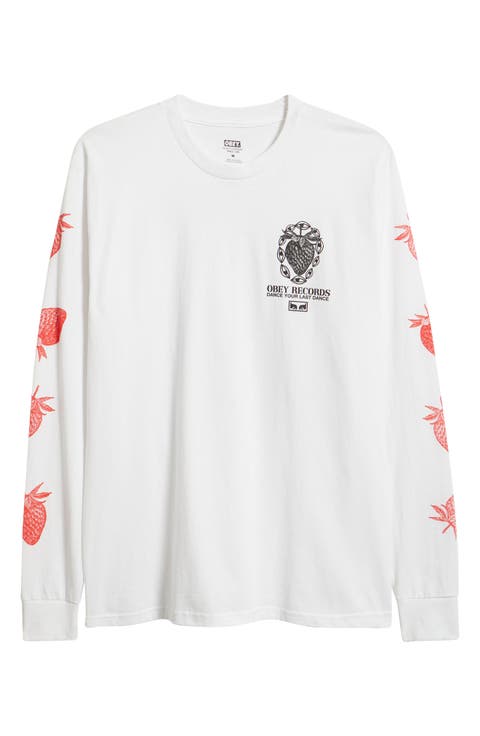 Strawberry Garden Long Sleeve Cotton Graphic T-Shirt