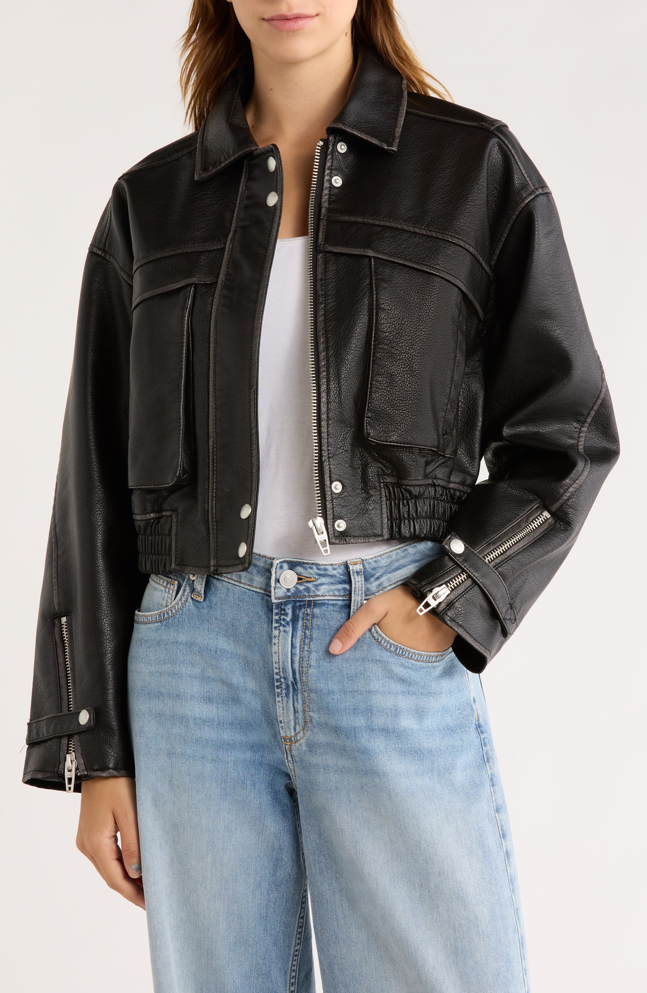 BLANKNYC Faux Leather Bomber Jacket