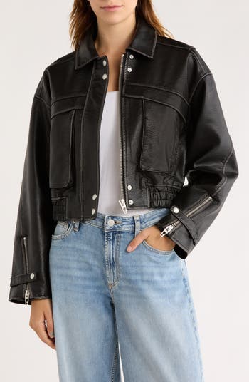 Faux Leather Bomber Jacket