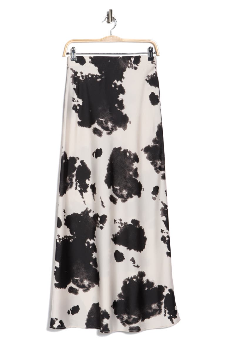 Cow Print Satin Maxi Skirt, Alternate, color, BLACK