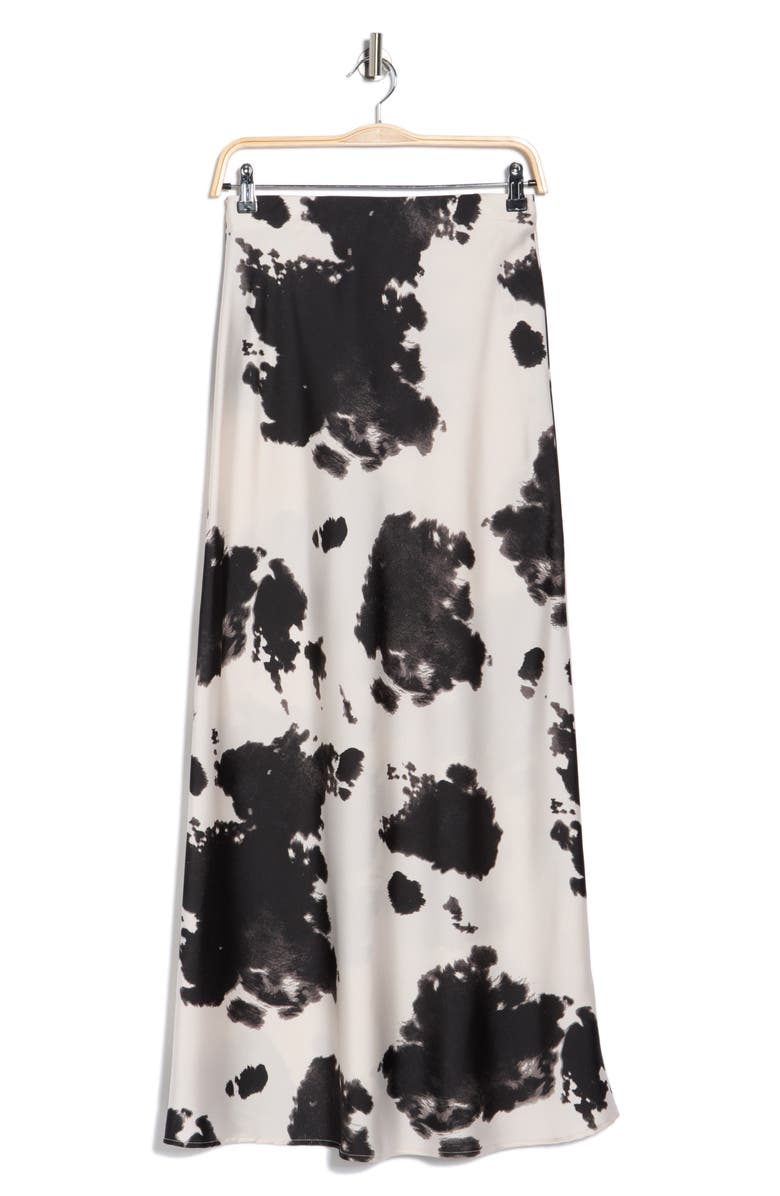 Renee C Cow Print Satin Maxi Skirt, Alternate, color, Black