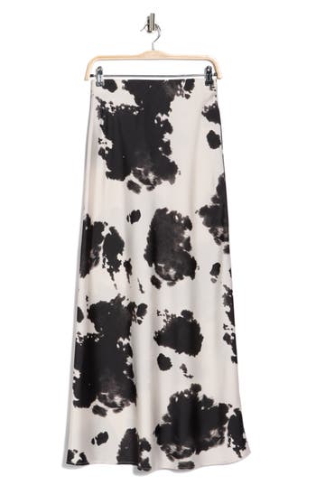 Renee C Satin Cow Print Midi Skirt In Multi