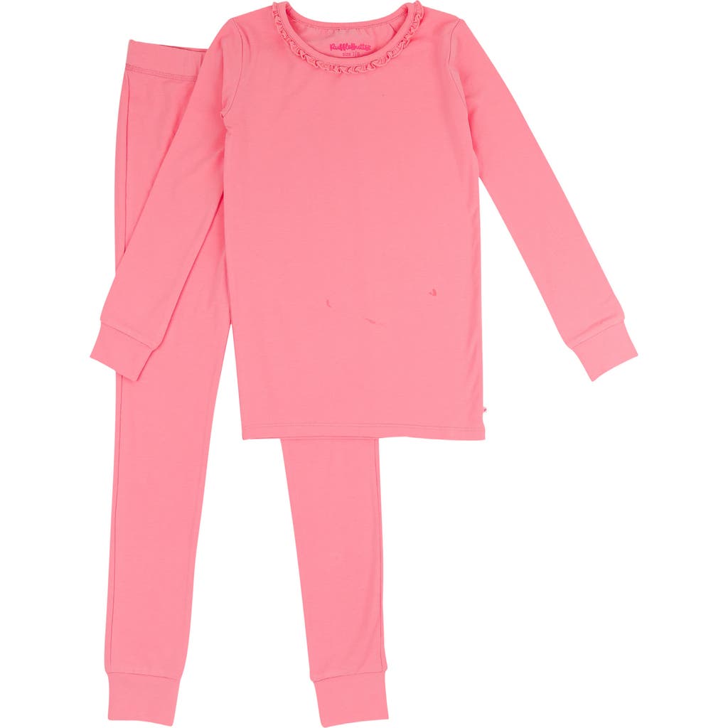 Rufflebutts Modal Blend Girls Ruffle Long Sleeve Pajama Set In Bubblegum Pink