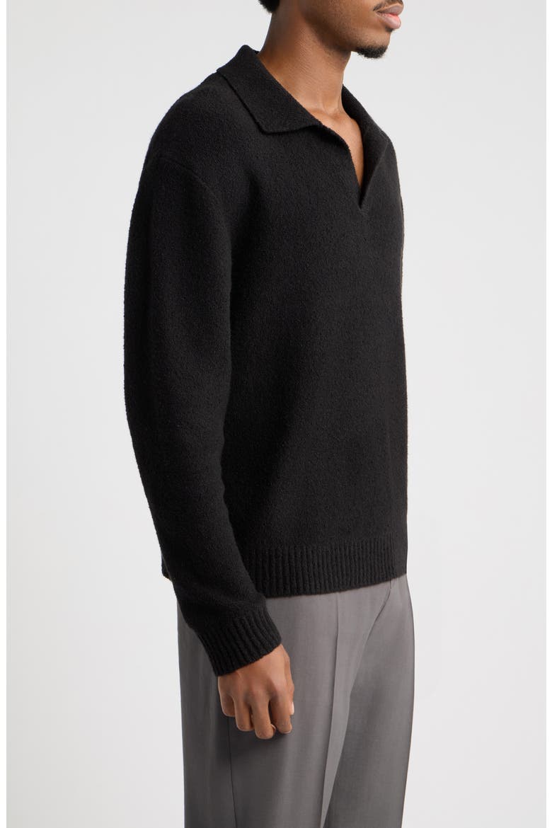 Bouclè Polo Sweater, Alternate, color, BLACK