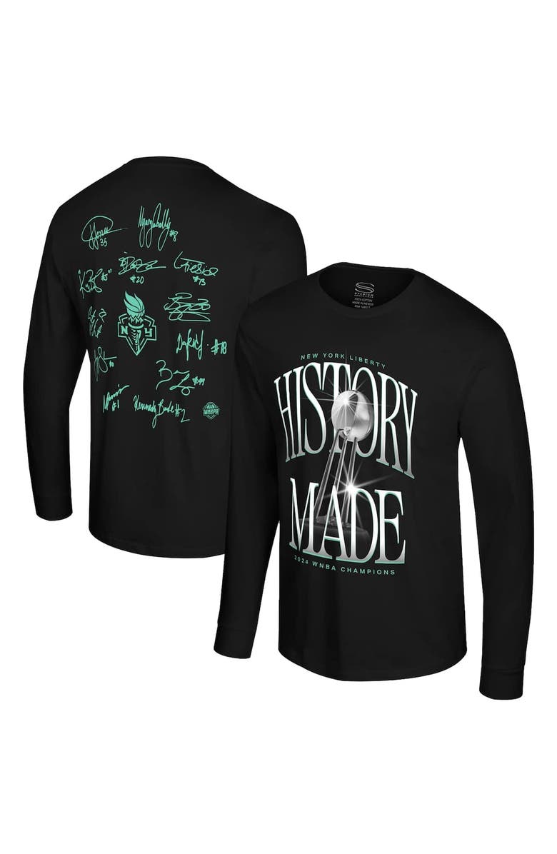 Stadium Essentials Unisex Stadium Essentials Black New York Liberty 2024 WNBA Finals Champions History Made Roster Signature Long Sleeve T-Shirt, Main, color, 