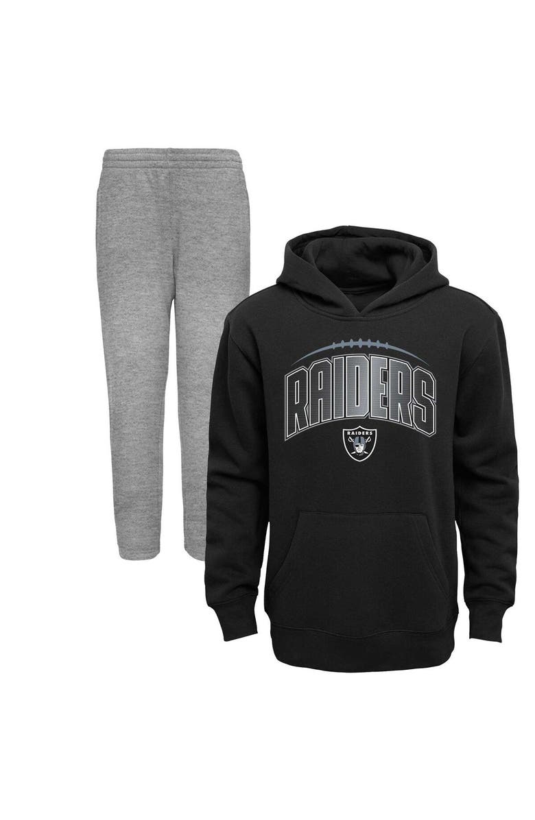 Outerstuff Toddler Black/Heather Gray Las Vegas Raiders Double-Up Pullover Hoodie & Pants Set, Main, color, 