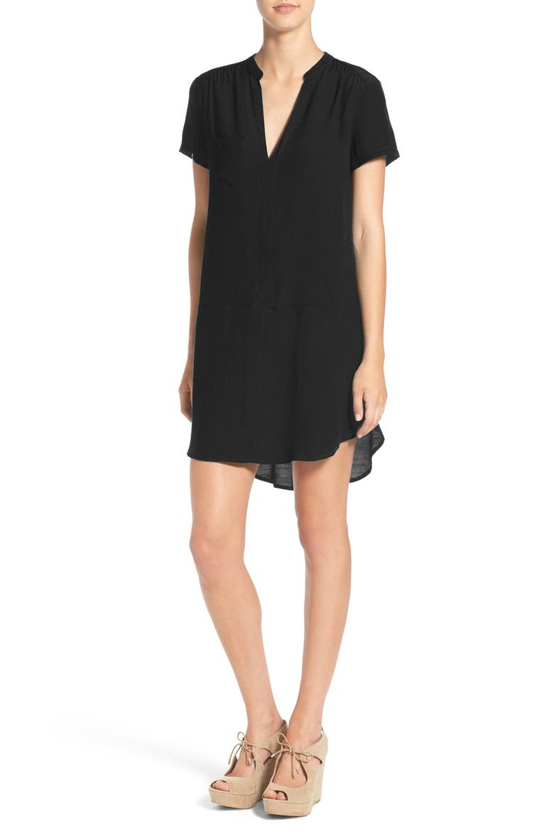 Split Neck Shift Dress, Main, color, BLACK