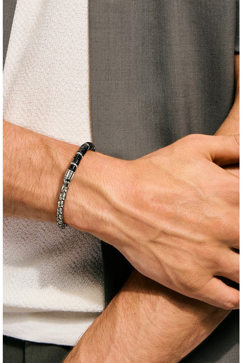 Men's Heishi Sterling Silver Chain Bracelet, Alternate, color, ONYX