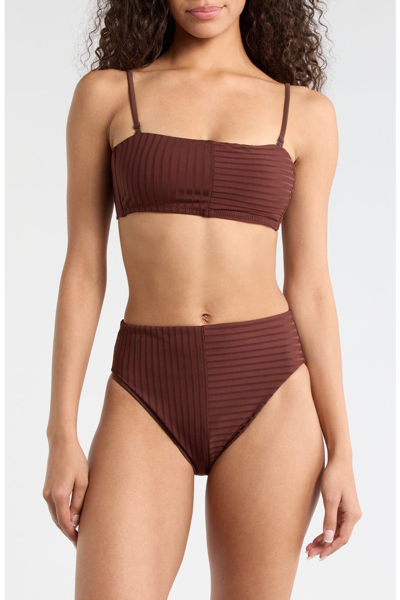 Bandeau Rib Bikini Top, Alternate, color, ESPRESSO