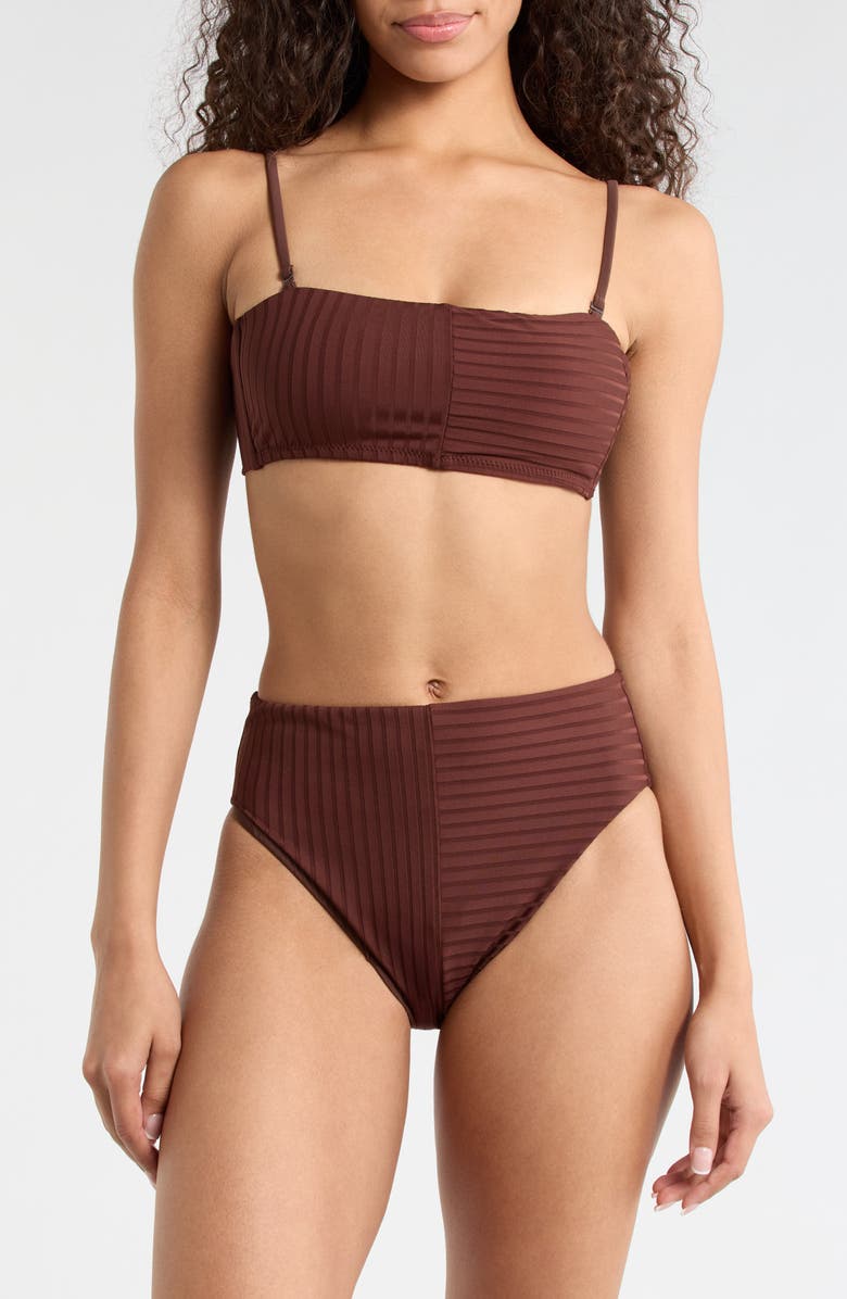 Sanctuary Bandeau Rib Bikini Top, Alternate, color, Espresso