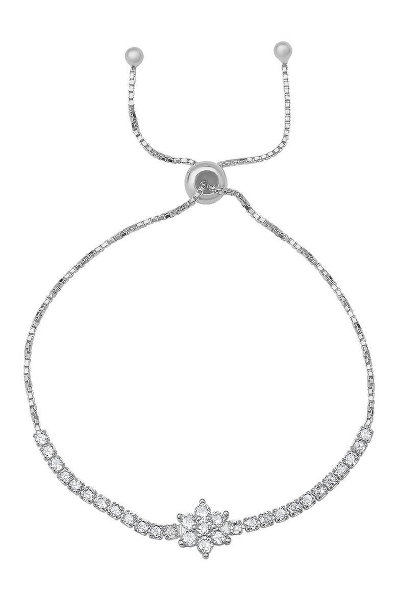 Sterling Silver Cubic Zirconia Floral Slider Bracelet, Main, color, SILVER