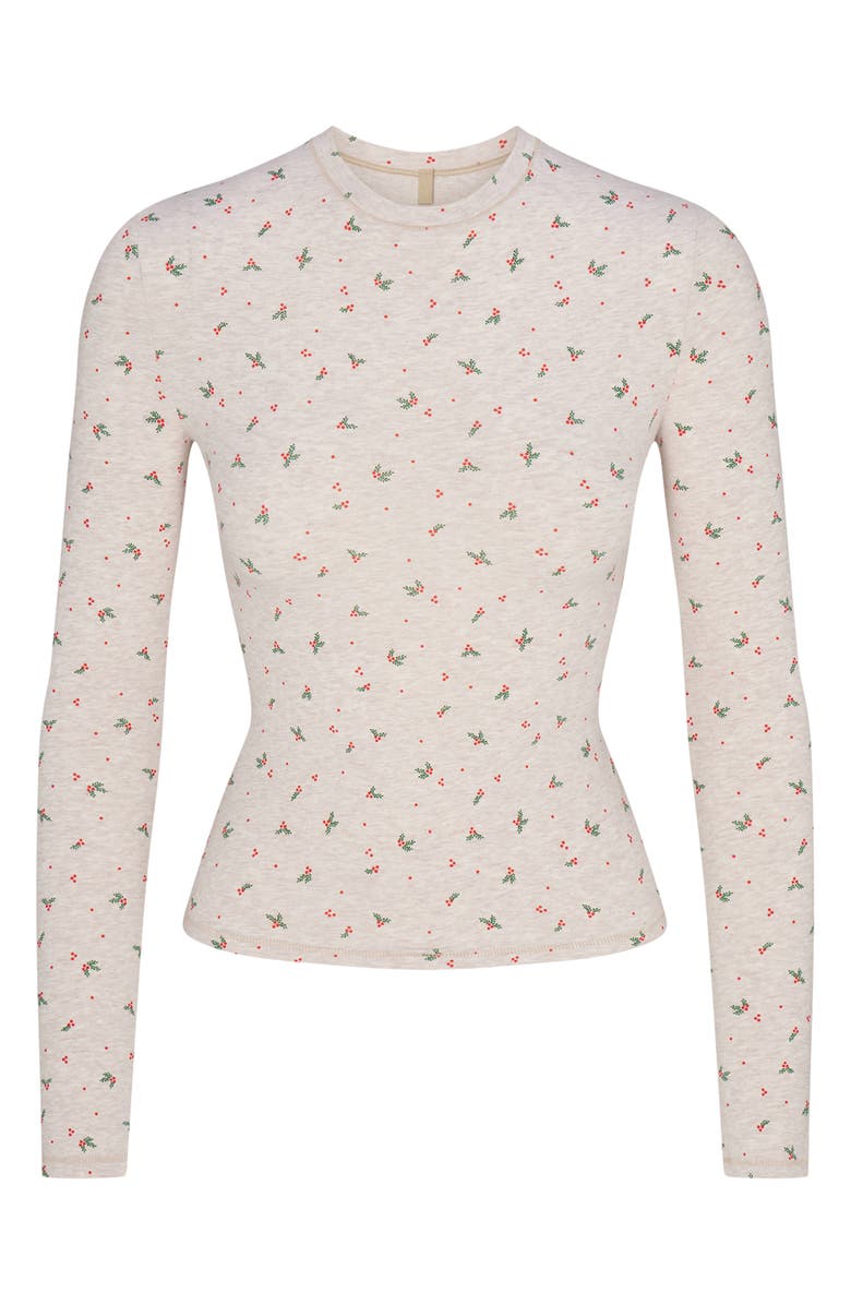 SKIMS Stretch Cotton Jersey T-Shirt, Alternate, color, Oatmeal Holly Print