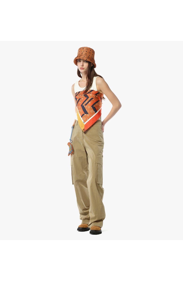 MCM Mega Herringbone Print Scarf in Organic Silk, Alternate, color, Orangeade