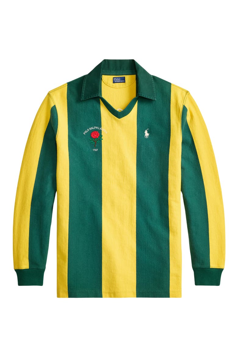Oversized Long Sleeve Cotton Rugby Shirt, Alternate, color, KELLY GREEN/ CANARY YELLOW