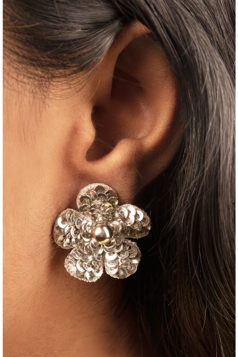 Kioko Sequin Flower Statement Earrings, Alternate, color, SILVER